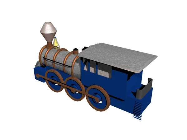 Μπλε Μηχανή Τρένων Παιχνιδιών Στο Φυτώριο — Φωτογραφία Αρχείου