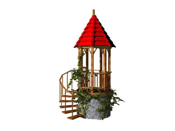 Turm Mit Wendeltreppe Und Rotem Dach — Stockfoto