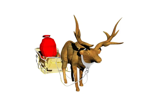 Reindeer Pulls Sleigh Bag Presents — Stock Photo, Image