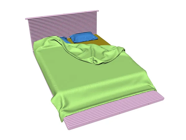 Διπλό Κρεβάτι Πολύχρωμα Κλινοσκεπάσματα Στην Κρεβατοκάμαρα — Φωτογραφία Αρχείου