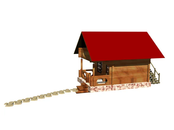 山の中に赤い屋根の木造小屋 — ストック写真