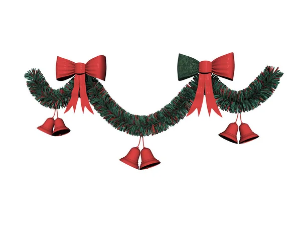 赤い弓で緑のモミの枝のクリスマスのガーランド — ストック写真