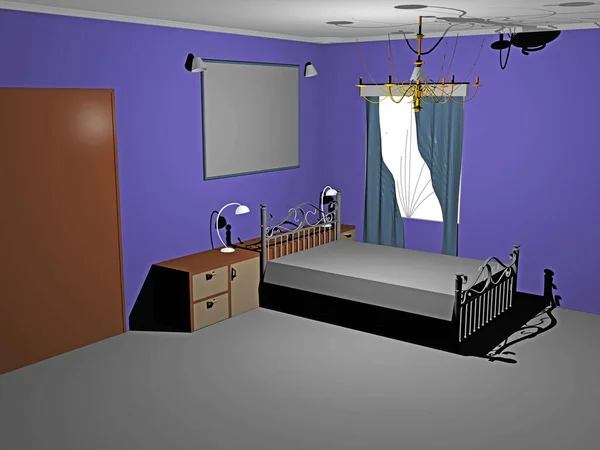 Простая Спальня Кроватью Шкафом — стоковое фото
