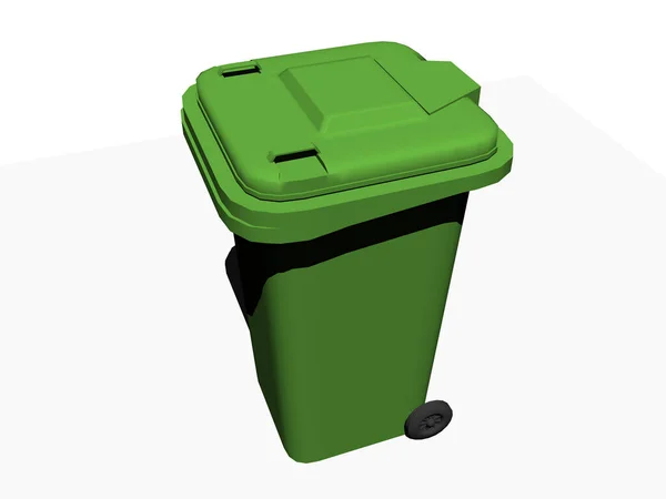 Kapağı Tekerlekleri Olan Yeşil Çöp Kutusu — Stok fotoğraf