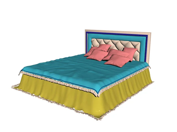 Двуспальная Кровать Постельным Бельем Спальне — стоковое фото