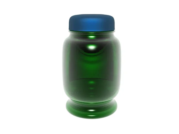 Grünes Glasfläschchen Mit Blauer Kappe — Stockfoto