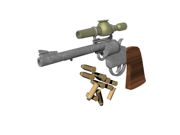 Revolver Colt Mit Zielfernrohr Und Munition — Stockfoto