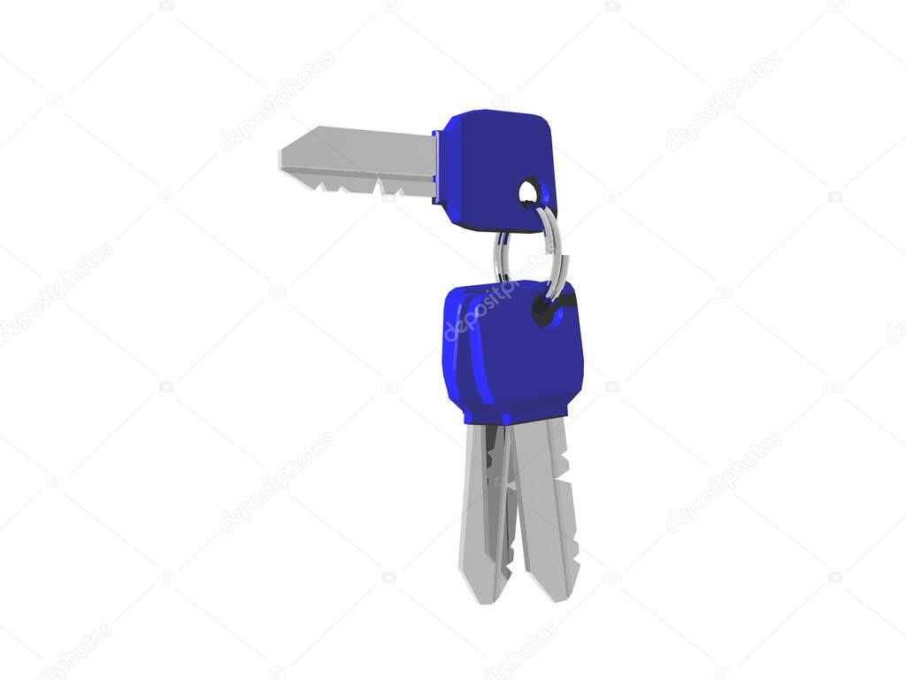 Keychain with metal keys and blue cap