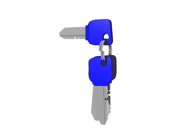 带金属钥匙和蓝帽的钥匙链 — 图库照片