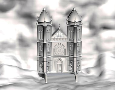 Geniş taş kilise merdivenleri yükseliyor