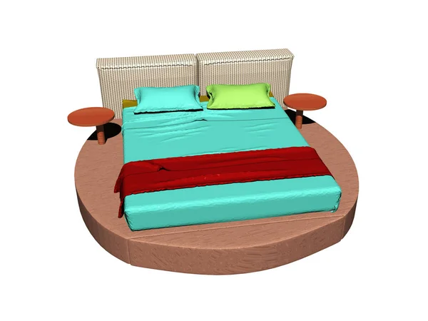 Cama Doble Moderna Con Ropa Cama Colores Dormitorio —  Fotos de Stock