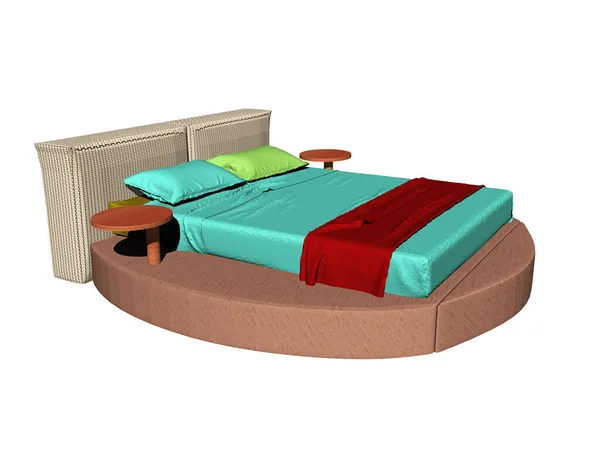 Современная Двуспальная Кровать Красочным Постельным Бельем Спальне — стоковое фото