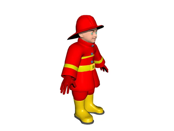 身穿红色西装 头戴安全帽 脚穿靴子的消防员 — 图库照片