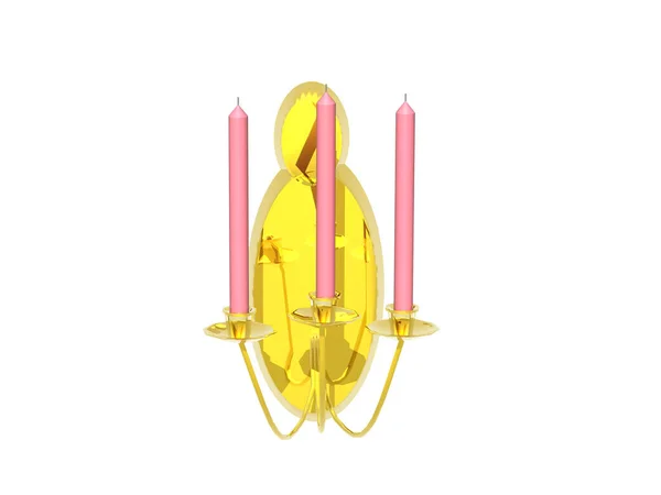 Zlatá Nástěnná Lampa Držáky Svíček Růžovými Svíčkami — Stock fotografie