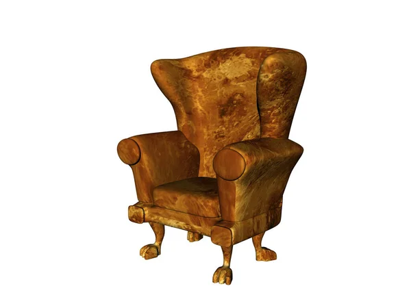 旧棕色软垫皮革扶手椅 — 图库照片