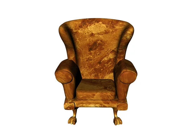 旧棕色软垫皮革扶手椅 — 图库照片