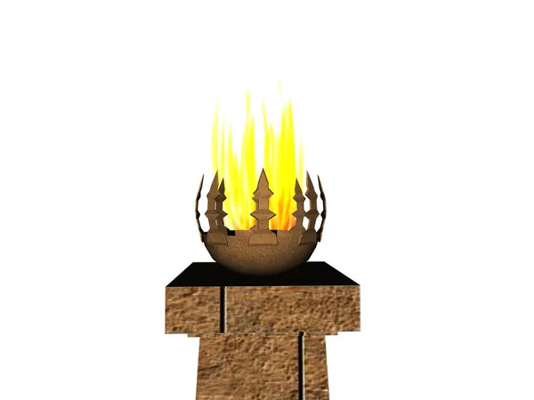 Antike Säule Mit Brennendem Feuerkelch — Stockfoto