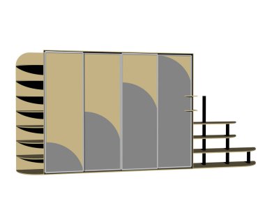 Oturma odasındaki ahşap raf.