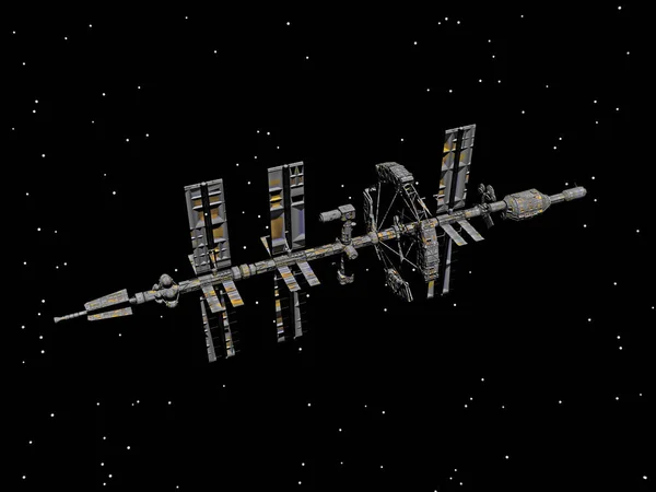 futuristic space station hovers in space