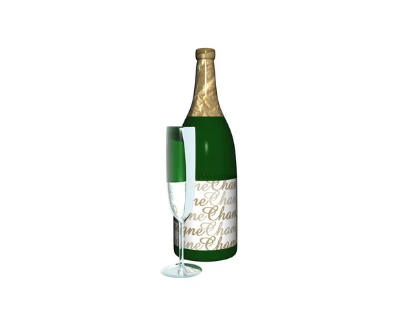 Botella Champán Hecha Vidrio Verde Con Copa — Foto de Stock