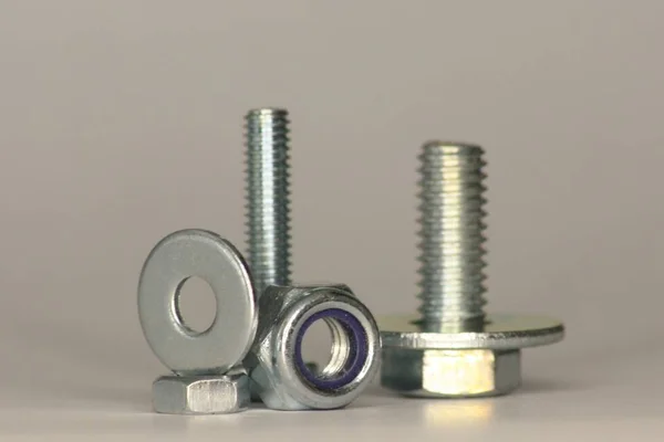 Screws Nuts Washer Standing Lying — 스톡 사진