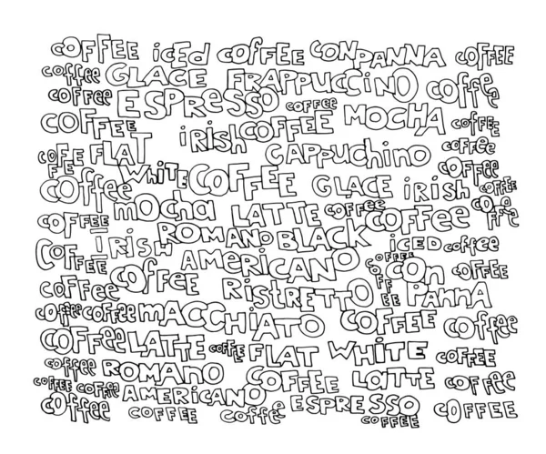 Café Doodle Letters Vector Cup Coffee Graphics Wallpaper Banner Print — Vetor de Stock