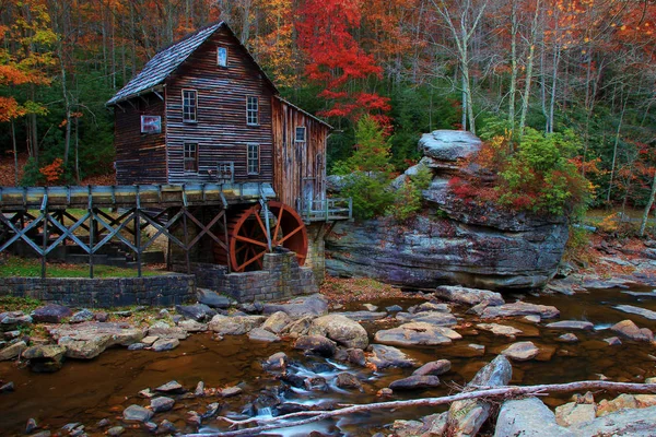 Oude Molen Babstock State Park West Virginia Met Herfstkleuren — Stockfoto