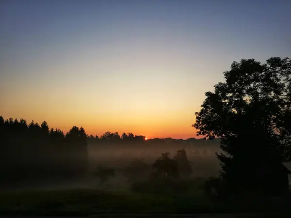 Nascer do sol com nevoeiro — Fotografia de Stock