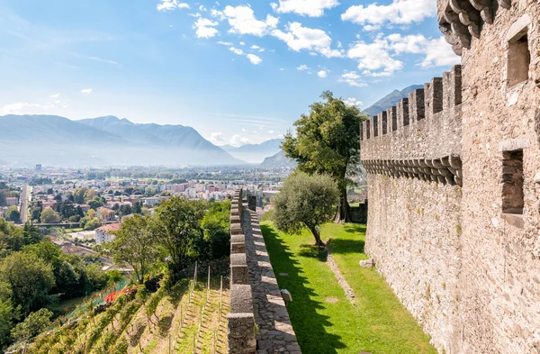 Landskap av Bellinzona staden från Mombello Castle, Schweiz — Stockfoto
