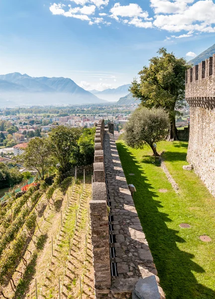 Visa från Montebello slottet av staden Bellinzona, Schweiz — Stockfoto