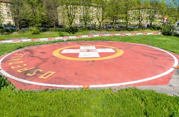 Helicopter landing pad on the lawn