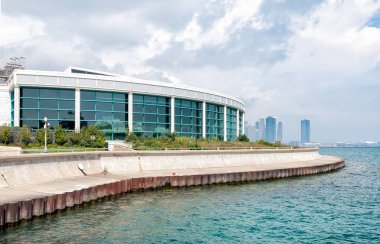 Chicagos Shedd Aquarium Michigan Gölü ve manzarası ile