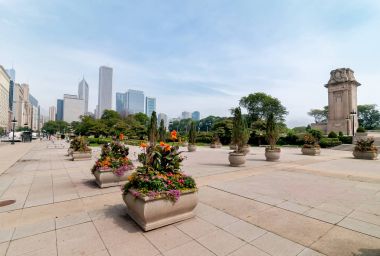 Chicago Downtown manzarası ile gökdelenler, kentsel sahne.