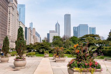 Chicago Downtown manzarası ile gökdelenler, kentsel sahne.