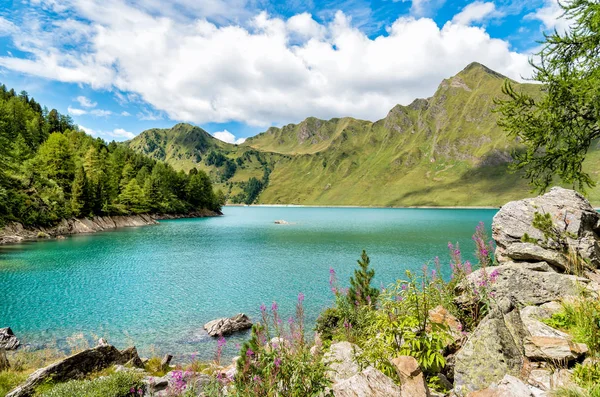 Arka plan, Piora, İsviçre Alpleri'nde ile göl Ritom görünümünü. 