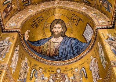 İsa Pantokrator mozaik Monreale Katedrali içinde.