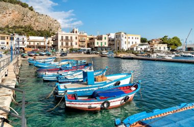 Small port with fishing boats in the center of Mondello, Sicily clipart