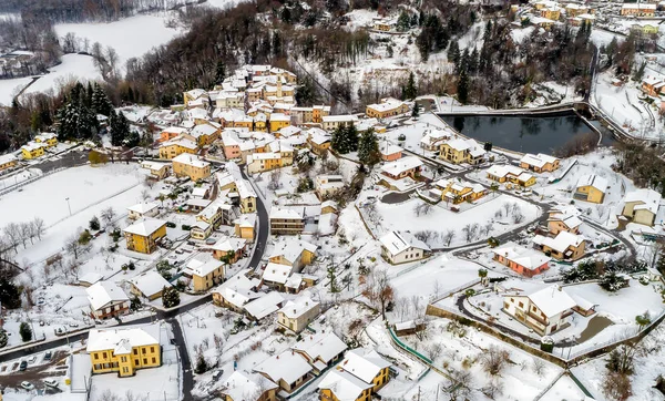 Luchtfoto Van Het Winterlandschap Ferrera Varese Een Klein Dorp Gelegen — Stockfoto