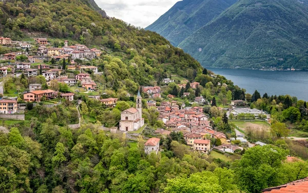 Vista Del Pueblo Loggio Desde Castello Valsolda Pueblo Situado Lago —  Fotos de Stock