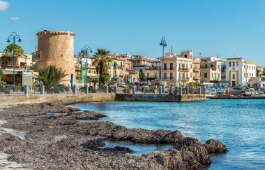 Mondello - Palermo, Sicilya, İtalya - 9 Ekim 2017: Merkezi Mondello görüntülemek, Merkezi şehir Palermo yakınlarındaki küçük bir tatil beldesi olan.