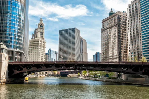 Panoráma Města Wrigley Building Wabash Avenue Bridge Řeky Chicago Illinois — Stock fotografie