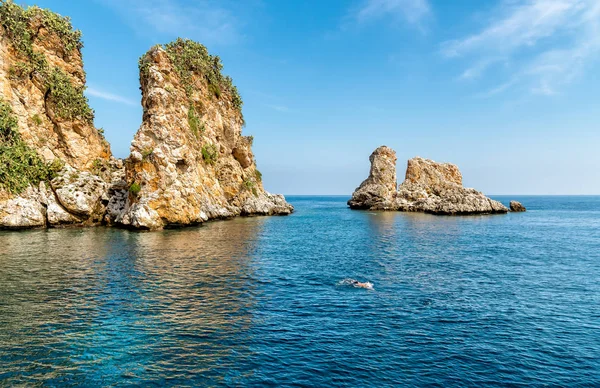 Paisagem Mar Mediterrâneo Com Faraglioni Scopello Reserva Natural Zingaro Sicília — Fotografia de Stock