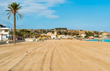 Görünüm San Vito Lo Capo Beach sabah, Sicilya, İtalya