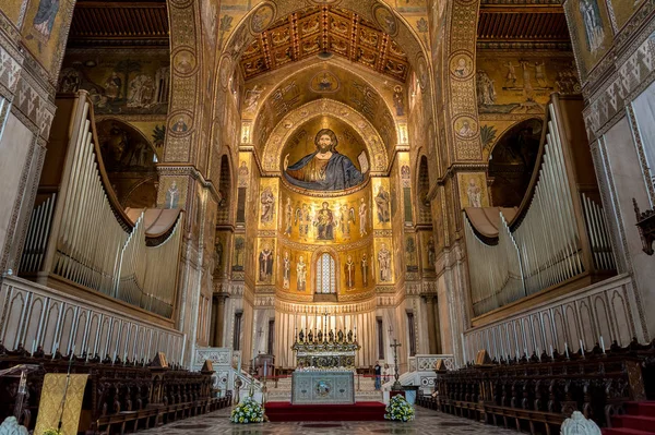 Cristo Pantocrator Mosaico Dentro Catedral Monreale Perto Palermo Sicília Itália — Fotografia de Stock