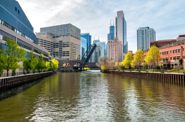 Vista Del Paisaje Urbano Chicago Desde Chicago River Illinois Estados — Foto de Stock