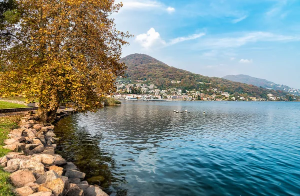 Lavena Ponte Tresa Lake Lugano Talya Nın Batı Kıyısında Yer — Stok fotoğraf