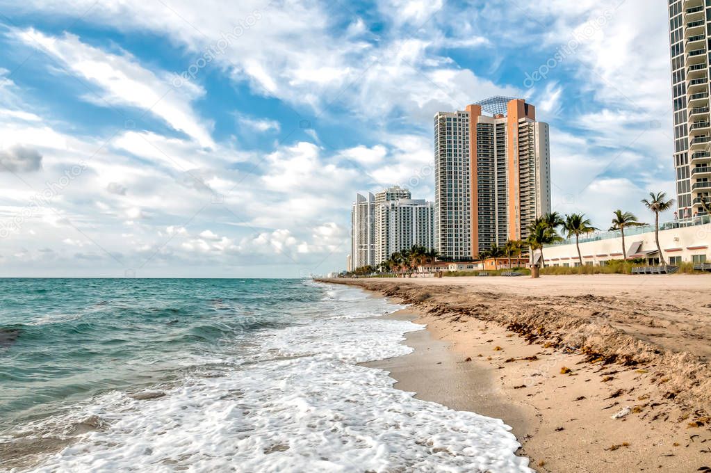 View of Sunny Isles Miami beach in Florida at morning, USA