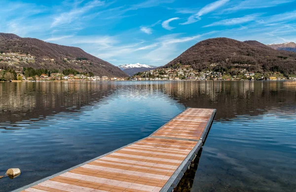 Landscape Lake Ceresio Swiss Alps Lavena Ponte Tresa Province Varese — Stock Photo, Image