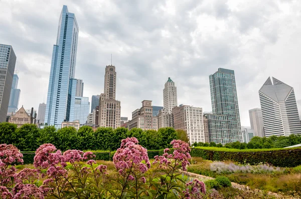 Vista Del Paisaje Urbano Chicago Con Rascacielos Desde Millenium Park — Foto de Stock