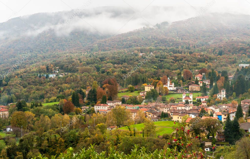 View of small village Cadegliano Viconago, located above Ponte Tresa in the province of Varese, Italy